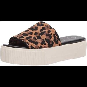 NEW Jessica Simpson Ezira platform slide sandal shoes natural leopard knit 8.5